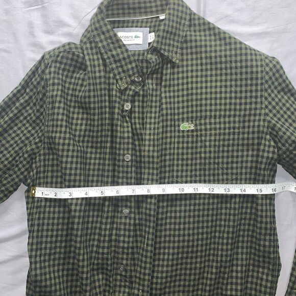 Lacoste Shirt Mens Small Green Gingham Check Regular Fit Cotton Button Up - Picture 4 of 10